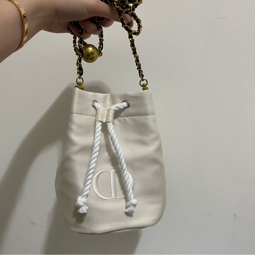 Christian Dior Drawstring Pouch Beaute Bag Crossbody Cosmetic Twill - Picture 4 of 11